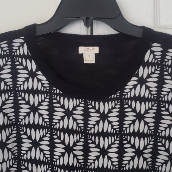 J. Crew Black Ivory Short Sleeve Floral Print Top - Picture 3 of 4